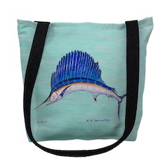 Sailfish on Aqua Small Tote Bag 13x13