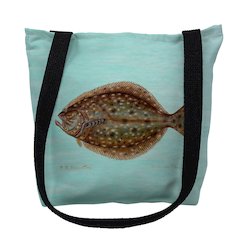 Flounder on Aqua Left Large Tote Bag 18x18