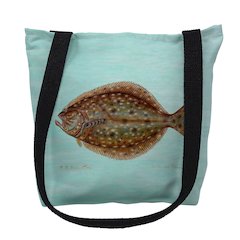 Flounder on Aqua Left Medium Tote Bag 16x16