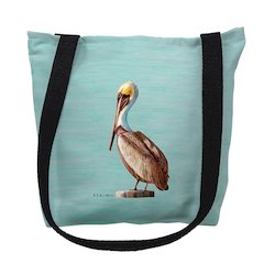 Pelican on Aqua Left Medium Tote Bag 16x16