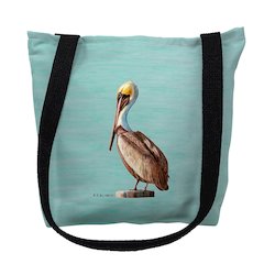 Pelican on Aqua Left Small Tote Bag 13x13