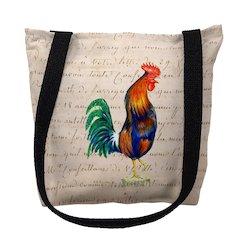 Blue Rooster Beige Script Large Tote Bag 18x18