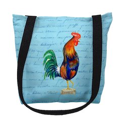 Blue Rooster on Blue Script Medium Tote Bag 16x16