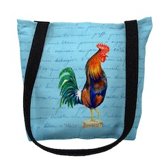 Blue Rooster on Blue Script Small Tote Bag 13x13