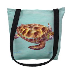 Green Sea Turtle on Aqua Medium Tote Bag 16x16