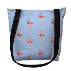 Flamingo Tiled Light Blue Background Large Tote Bag 18x18