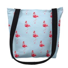 Flamingo Santa Tiled Medium Tote Bag 16x16