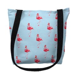 Flamingo Santa Tiled Small Tote Bag 13x13