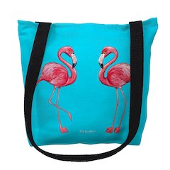 Flamingos on Turquoise Medium Tote Bag 16x16
