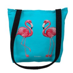 Flamingos on Turquoise Small Tote Bag 13x13