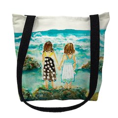 Twins on Rocks Large Tote Bag 18x18