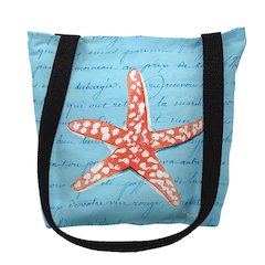 Coral Starfish Blue Script Medium Tote Bag 16x16