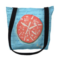Coral Sand Dollar Blue Script Large Tote Bag 18x18