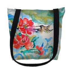 Hummingbird & Red Flower Large Tote Bag 18x18