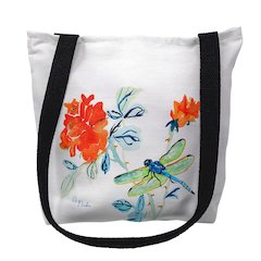 Dragonfly & Red Flower Medium Tote Bag 16x16
