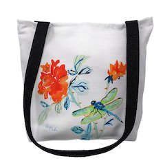 Dragonfly & Red Flower Small Tote Bag 13x13
