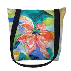 Peach Poinsettia Medium Tote Bag 16x16