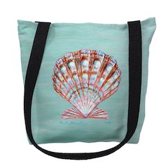 Scallop Shell on Aqua Medium Tote Bag 16x16