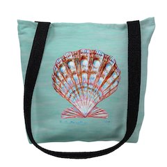 Scallop Shell on Aqua Small Tote Bag 13x13