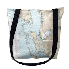 Estero Bay to Lemon Bay, FL Nautical Map Medium Tote Bag 16x16