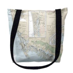 Naples Bay & Marco Island, FL Nautical Map Medium Tote Bag 16x16