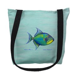 Trigger Fish on Aqua Medium Tote Bag 16x16