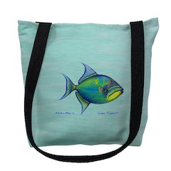 Trigger Fish on Aqua Small Tote Bag 13x13