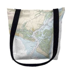 Baldhead Island, NC Nautical Map Medium Tote Bag 16x16
