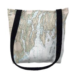 BoothBay, ME Nautical Map Medium Tote Bag 16x16