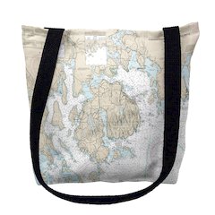 Frenchman and Blue Hill Bays, ME Nautical Map Medium Tote Bag 16x16