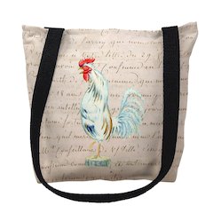 White Rooster Beige Script Medium Tote Bag 16x16