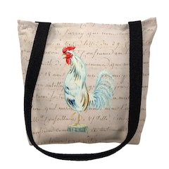 White Rooster Beige Script Small Tote Bag 13x13