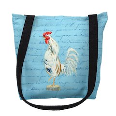 White Rooster Blue Script Medium Tote Bag 16x16