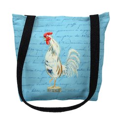 White Rooster Blue Script Small Tote Bag 13x13