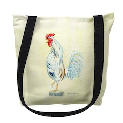 White Rooster on Yellow Medium Tote Bag 16x16