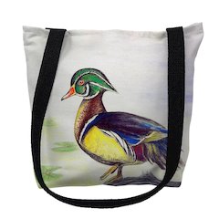 Male Wood Duck Beige Script Small Tote Bag 13x13
