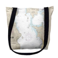 Cumberland Head to Four Brothers Islands, VT Nautical Map Medium Tote Bag 16x16