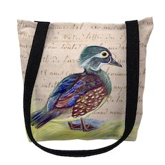 Female Wood Duck Beige Script Large Tote Bag 18x18