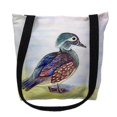 Female Wood Duck on White Large Tote Bag 18x18
