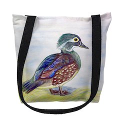 Female Wood Duck on White Medium Tote Bag 16x16