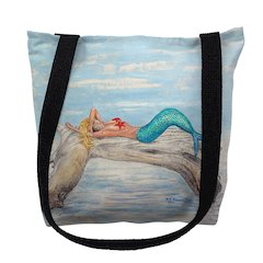 Mermaid on Log Left Large Tote Bag 18x18