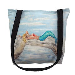 Mermaid on Log Left Medium Tote Bag 16x16