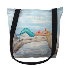 Mermaid on Log Right Medium Tote Bag 16x16