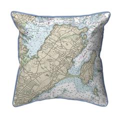 Marblehead, MA Nautical Map Extra Large Zippered Indoor/Outdoor Pillow 22x22