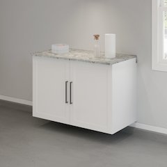 GarageCore Bundled Cabinet with Faux Stone Top & Doors, White Finish