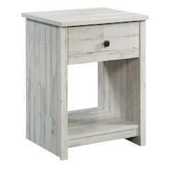 White Finish Nightstand with Rectangle Shape and Rustic Style