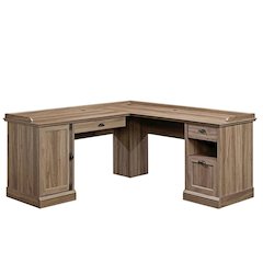 L-Shaped Office Desk Salt Oak Finish With Modern Farmhouse Style