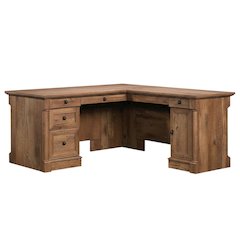 L-Shaped Office Desk With Vintage Oak Finish And Modern Farmhouse Style