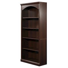 Cherry finish storage bookcase with transitional style and rectangular shape