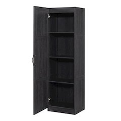 Black Oak Finish Storage Cabinet With Transitional Style, Rectangular Design
